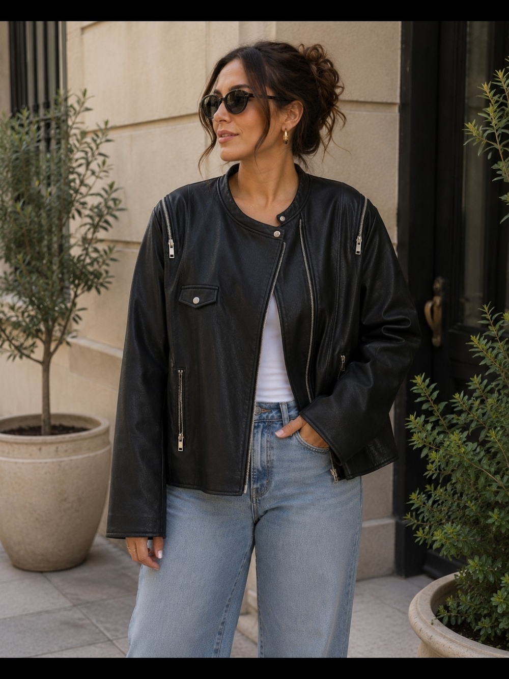 Zara Black Leather Like Moto Jacket - Women XXL
